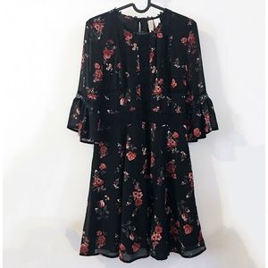 H&M Divided black rose floral chiffon dress